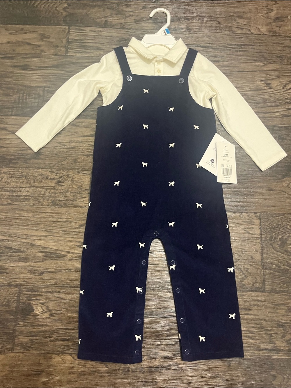 crown & ivy Navy Overalls with Cream Polo Set